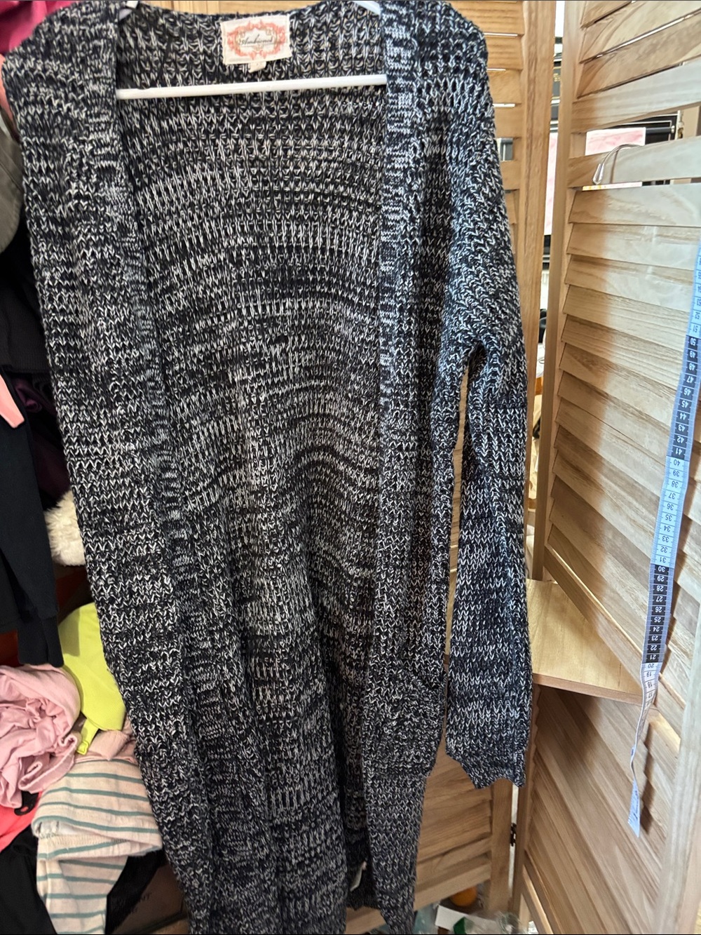 Ambiance Cozy Open-Front Black & White Marled Long Cardigan Sweater Large